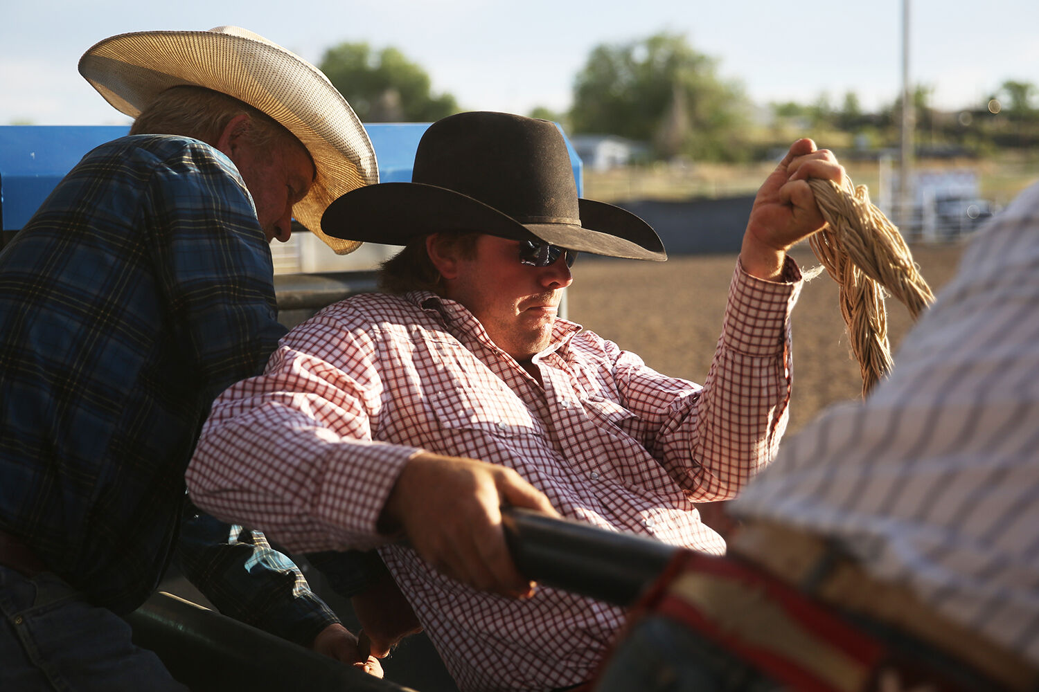 Riley Simmons pushes back and pulls up his rope